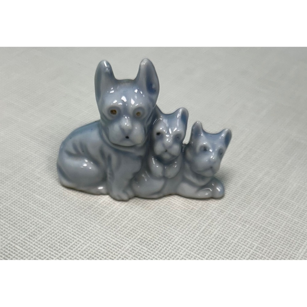 Vintage 1940s Ceramic Dogs Figurine Blue Gray‎ Dog Family Statue Puppy Decor